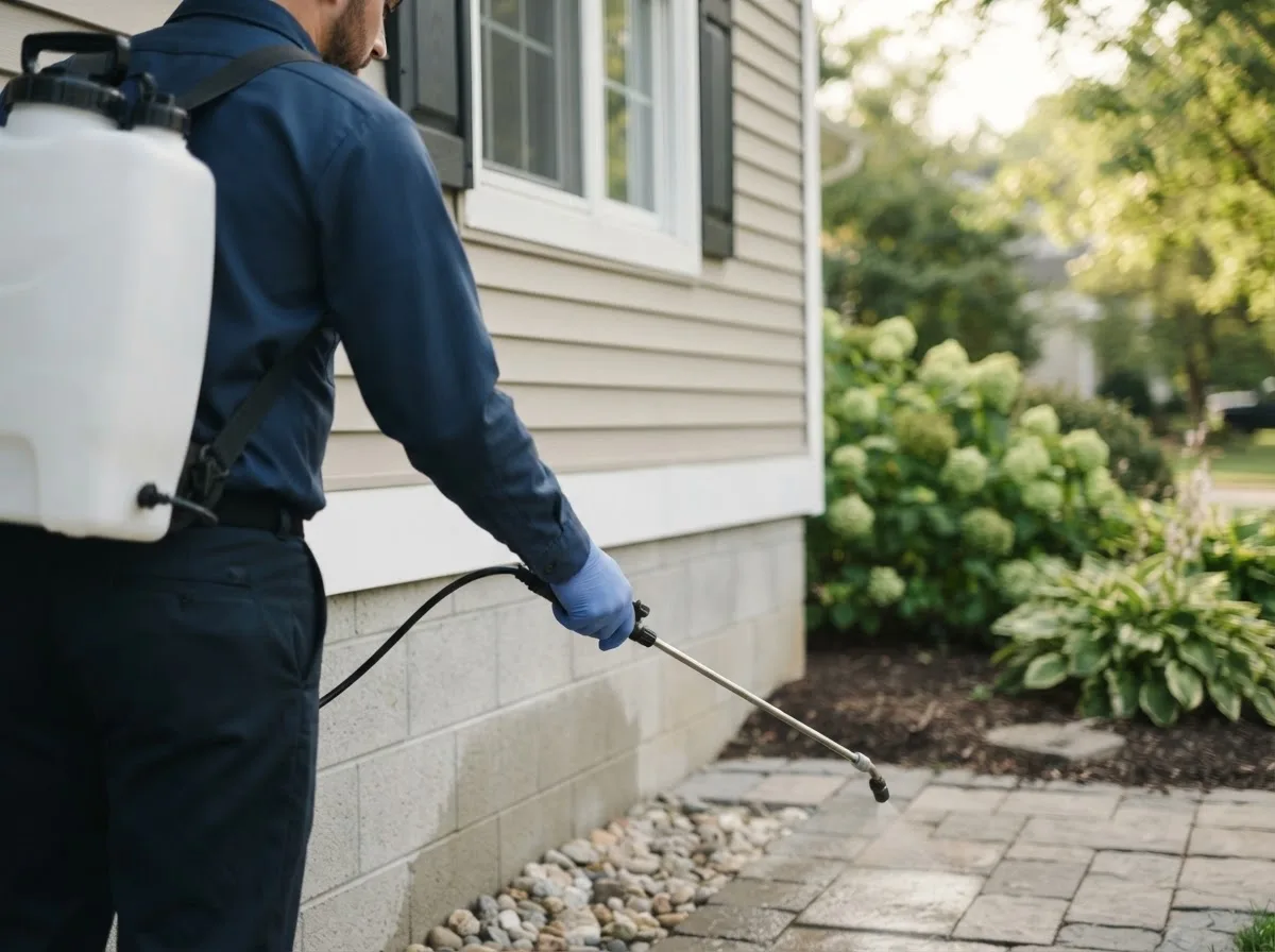 Pest control technician inspecting a home in Youngsville, PA